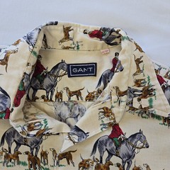 VTG 70s Gant AOP Equestrian Horse Hunting Print Long Sleeve Button Shirt Mens M