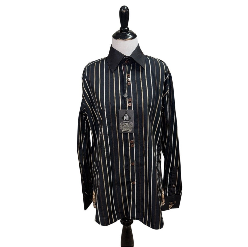 TM Exposure Men’s Medium Button Down Shirt Retro Look Striped NWT Western Shirt