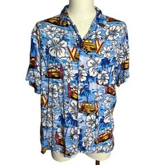 Vintage 90s Clear Blue Sky Hawaiian Camp Shirt M Blue Floral Short Sleeve Button