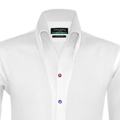 Men High Open Button Down Collar White Cotton Multicolor Buttons Reception Shirt