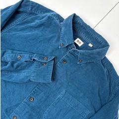 Uniqlo Mens Teal Blue Corduroy Button Down Shirt M Long Sleeve Cotton 331-078781
