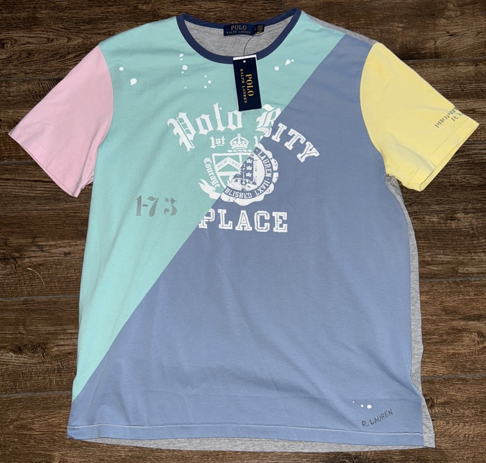 Polo Ralph Lauren MULTI COLOR Patchwork Print T-Shirt MENS L CITY PLACE