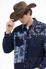 Sun+Stone Men’s Snap Button Shirt L Blue Gray Colorblock Long Sleeve Casual
