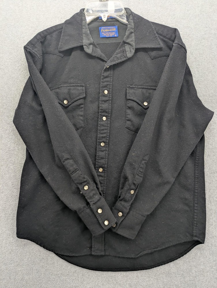 Pendleton Shirt Mens Medium Black Wool Western Pearl Snap Front Shirt