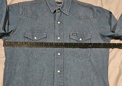 Vintage Wrangler Denim Western Shirt Mens M Pearl Snap Blue USA Made Cowboy