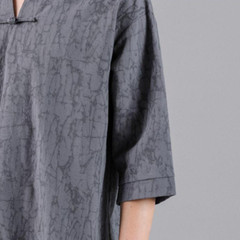 Men Cotton Linen T-shirt Half Sleeve Chinese Frog Button Crackled Pattern Ethnic
