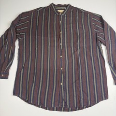 Scully Mens Banded Collar Striped Button Down Ling Sleeve Shirt XL Maroon Navy