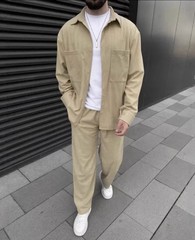 Men’s Corduroy Matching Set Long Sleeve Shirt Jacket with Relaxed Fit Trousers