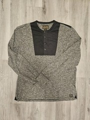 Lucky Brand Solid 2 Tone Long Sleeve Henley T-Shirt Black/Gray Cotton Size XL