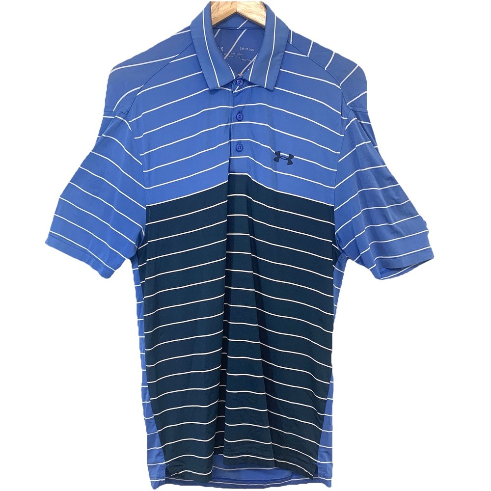 Under Armour Polo Shirt Loose Heatgear Men Small Blue Stripe Active Golf Travel