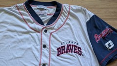 Vintage Starter Atlanta Braves Henley Jersey Shirt Mens XL 90s MLB Embroidered