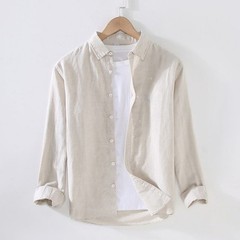 Men’s solid color thin casual comfortable breathable long sleeved shirt