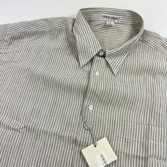 NEW Giorgio Armani Le Collezioni Linen Blend Beige Striped Button Shirt Sz 17/43