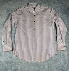 Pal Zileri LS Loop Button Down Shirt Men’s 16/41 Red White Blue Stripes Italy