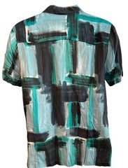 Topman Mens Small Green Colorful Abstract Print Short Sleeve Button Up Shirt