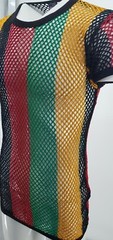 CRYSTAL MEN Rasta STRING MESH 100% COTTON MESH FISHNET SHORT SLEEVE T-SHIRT TOP