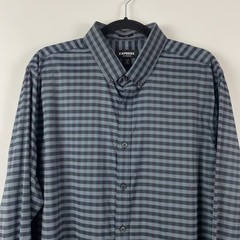 Express Performance Slim Fit Button Up Shirt Mens XL Gray Black Moisture Wick