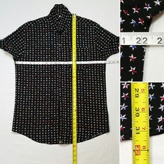 LuLaRoe Men Medium Michael Button Shirt Black Red White Blue Stars 4th of July