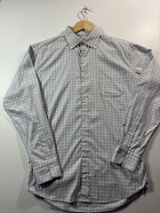 Peter Millar Mens Medium Button Down Shirt Blue Tan Plaid Stretch Performance