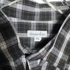 Steven Alan Reverse Seam Plaid Button Down Shirt Mens XL Black Blue Made in USA