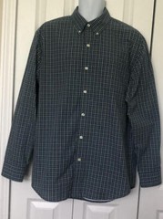 ARROW EUC Button-down Blue White Navy Beige Plaid Cotton Poly L