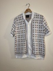 Abercrombie&Fitch Cream Border Stripe Button Sweater Polo-Medium