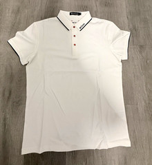 Kiton Men’s White Solid Short Sleeve Polo Shirt L Collared 3-Button Logo