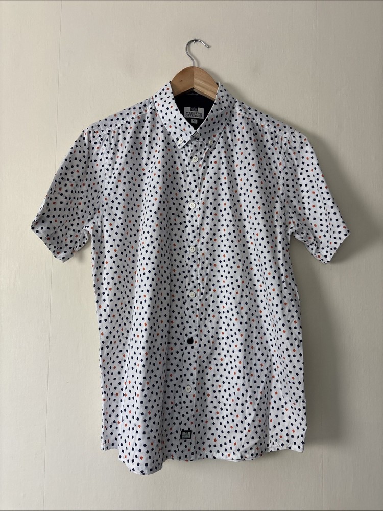 Mens Weekend Offender White Navy Patterned Short Sleeve Shirt Size M