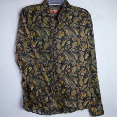 Consequence Mens Size S Shirt Button Up Long Sleeve Slim Fit Paisley Black Brown