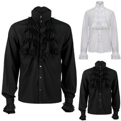Men Vampire Victorian Renaissance Blouse Tops Gothic Ruffled Medieval Shirt