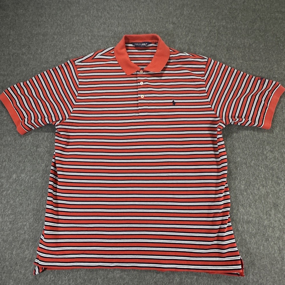 Polo Golf Ralph Lauren XL Orange Stripe Pima Cotton Polo Rio Grande Club Logo
