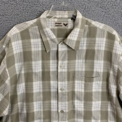 Pineapple Connection Button Up Shirt Mens XL Beige Plaid Rayon Polyester Casual