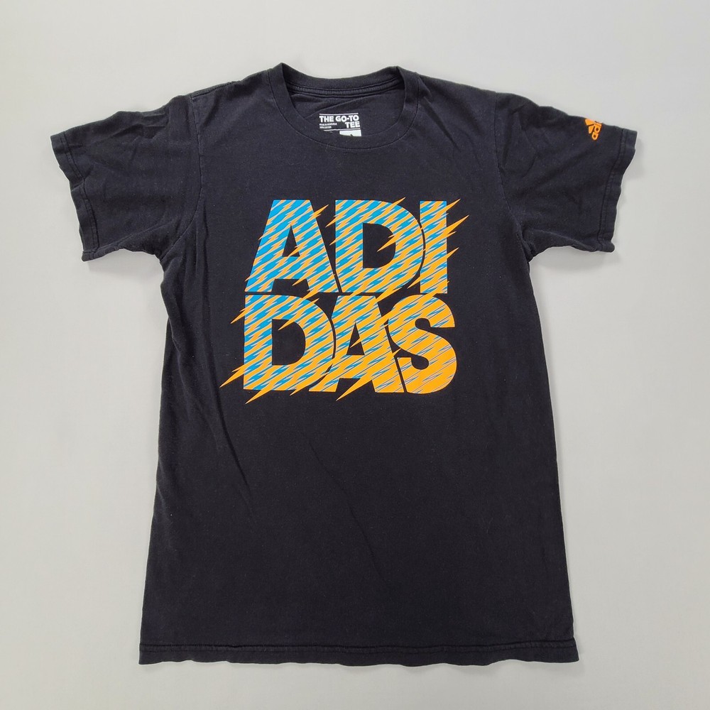 Adidas Shirt Mens Small Black Go-To Tee Casual Spell Out Lightweight