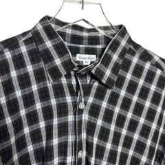 Steven Alan Reverse Seam Plaid Button Down Shirt Mens XL Black Blue Made in USA