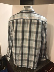 Sonoma Men’s LS Button Down Shirt Black Aqua White Plaid Cotton Large