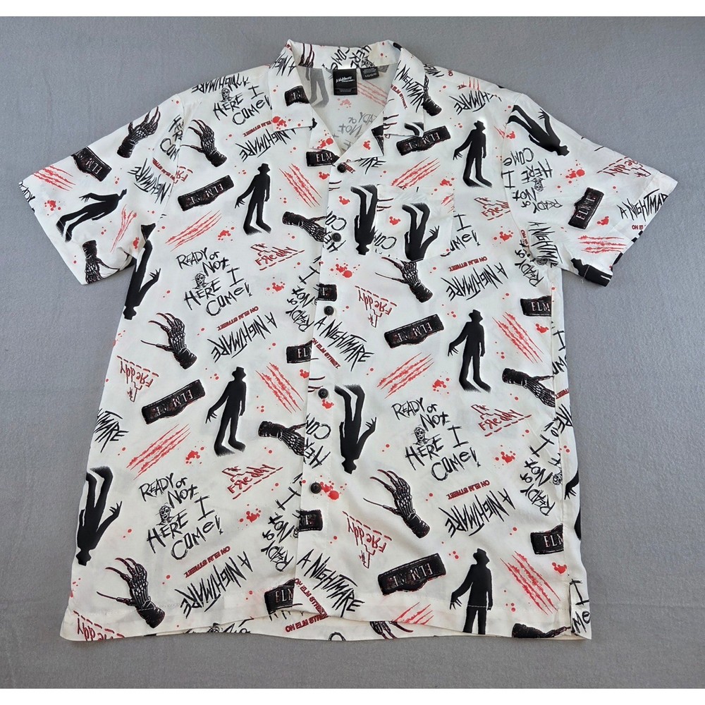 80s Horror Movie A Nightmare on Elm Street Freddy Krueger Button Up Shirt Large