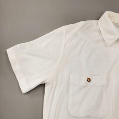 Vtg 80s Alan Stuart Banded Bottom Shirt Mens White French Terry Short Sleeve Zip