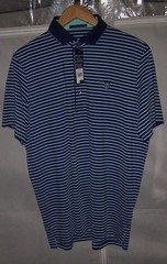 NEW $110 GREYSON Polyester Spandex Polo Shirt DEEPDALE GOLF CLUB M Blue Stripes