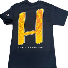 $40 CHAMPION x HONEY BRAND Navy Blue HONEYCOMB Regular Fit Supreme T-shirt NWT