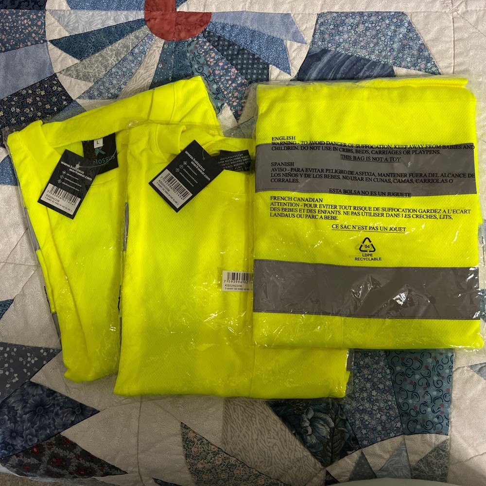 3 Kolossus High Visibility T Shirts Short Sleeve Reflective Large, Yellow