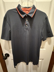 Chaps Golf Men’s Solid Gray/Orange Collared Button Polo Shirt Short Sleeve S