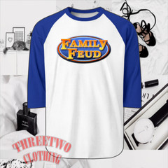 Family Feud Game TV Show Men’s Raglan White Blue Size S to 2XL