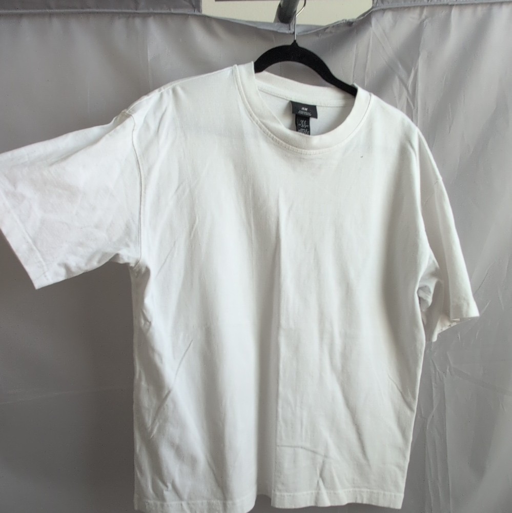 H&M Oversized Men’s Solid Crew Neck Short Sleeve Knit T-Shirt White M