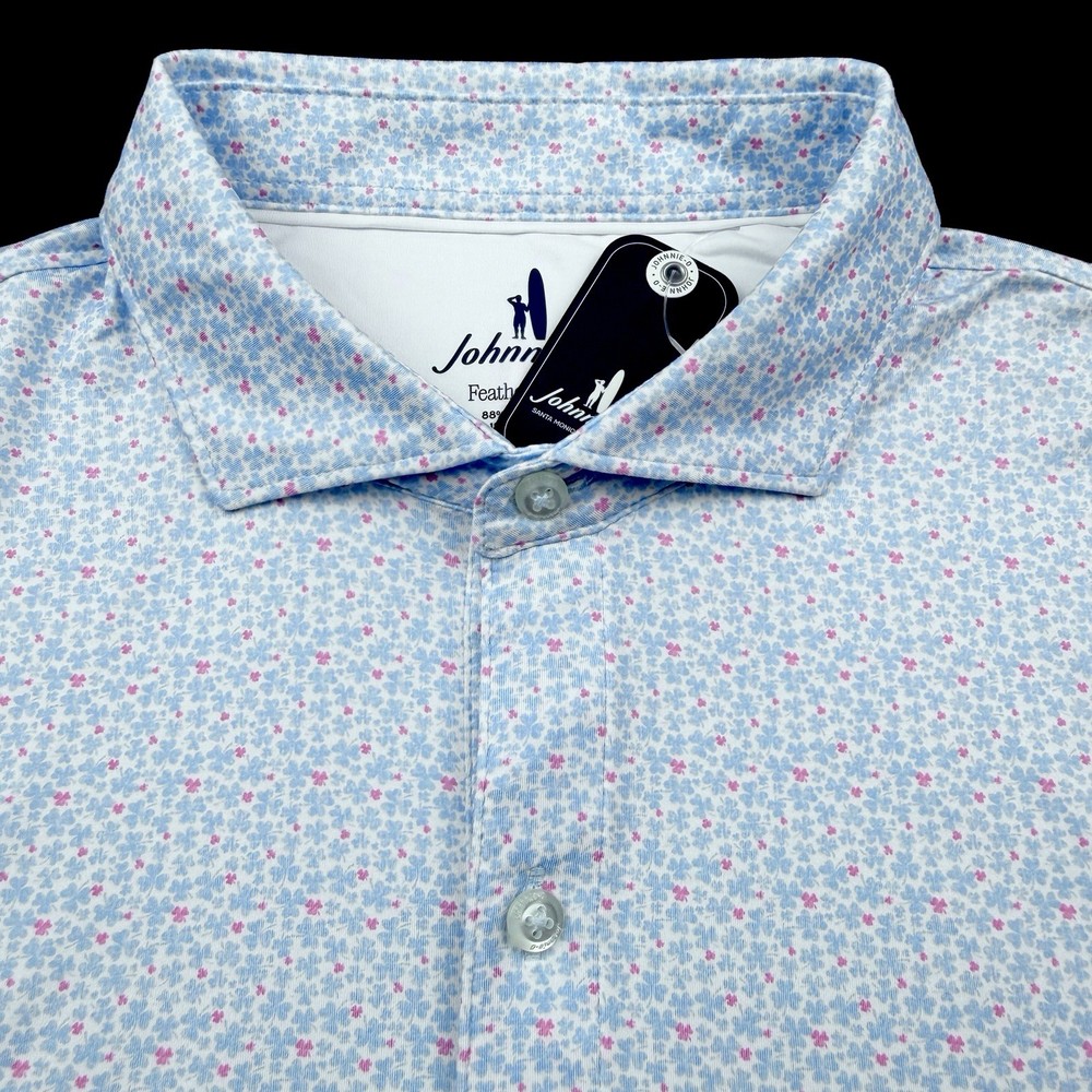 Johnnie O Featherweight Performance Floral Micro Print Polo Shirt White MED $110