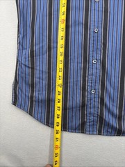 Bugatchi Shaped Fit Long Sleeve Button Down Mens M Blue Striped Flip Cuff