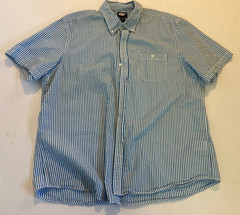 Lands End Men’s Seersucker Shirt XL Blue Pinstripes Pre Owned