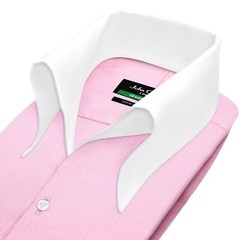 Men High Open Button Down Collar Buttonless Pink Houndstooth Formal Events Shirt