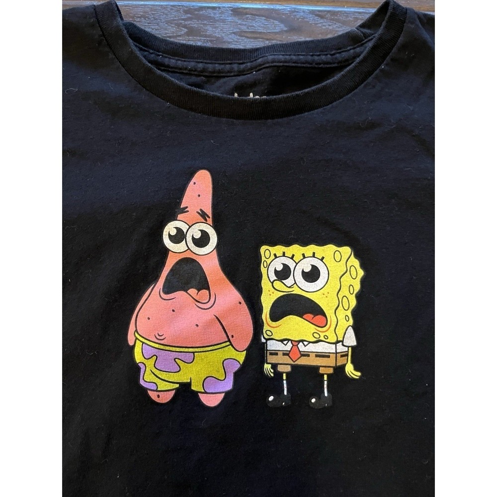 Nickelodeon Spongebob Squarepants Graphic T-Shirt Medium Black Meme Back Print