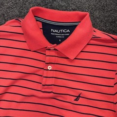 Nautica Performance Deck Polo Shirt Mens Size L Large Classic Fit Red Striped