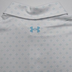 Under Armour Polo Shirt Mens Large UPF 30 Anti Odor Golf Performance White Blue